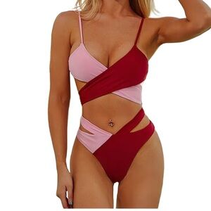 NWOT Red & Pink Criss Cross Split 2 piece bikini by Anson boy